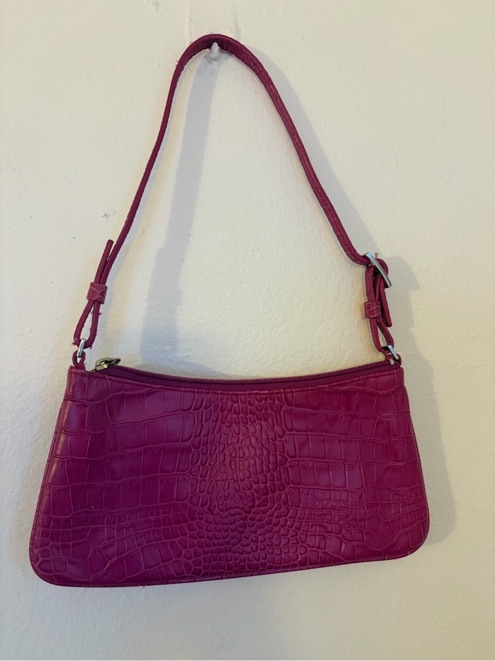 Express Fuchsia Croc-Embossed Shoulder Bag